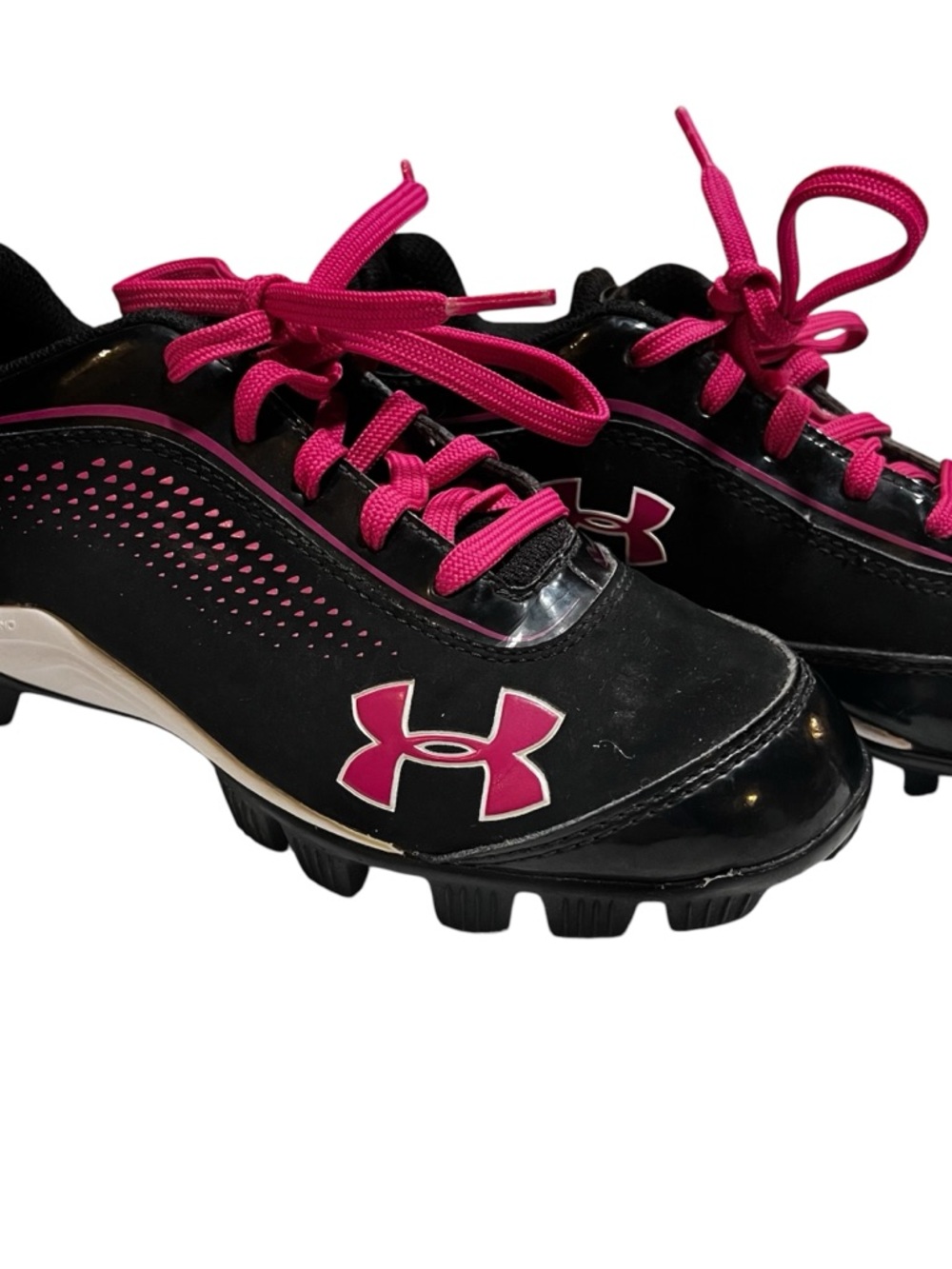 Under Armour Black Cleats with Pink Accents size 2 softball soccer rubber cleats